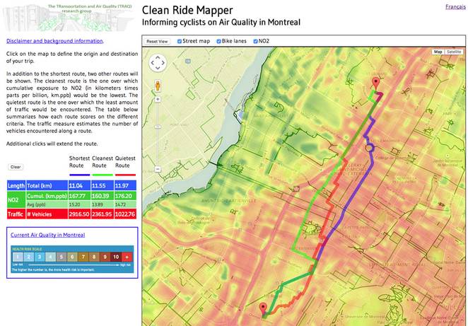 V Montreale vám vyhľadávač cyklotrás nájde menej znečistené ulice