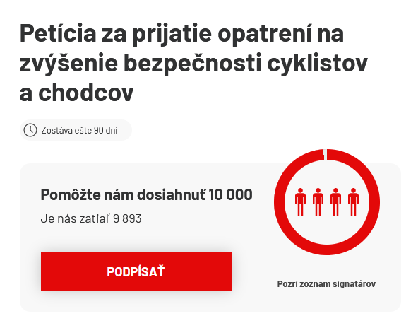 Podporte petíciu za lepšiu bezpečnosť chodcov a cyklistov